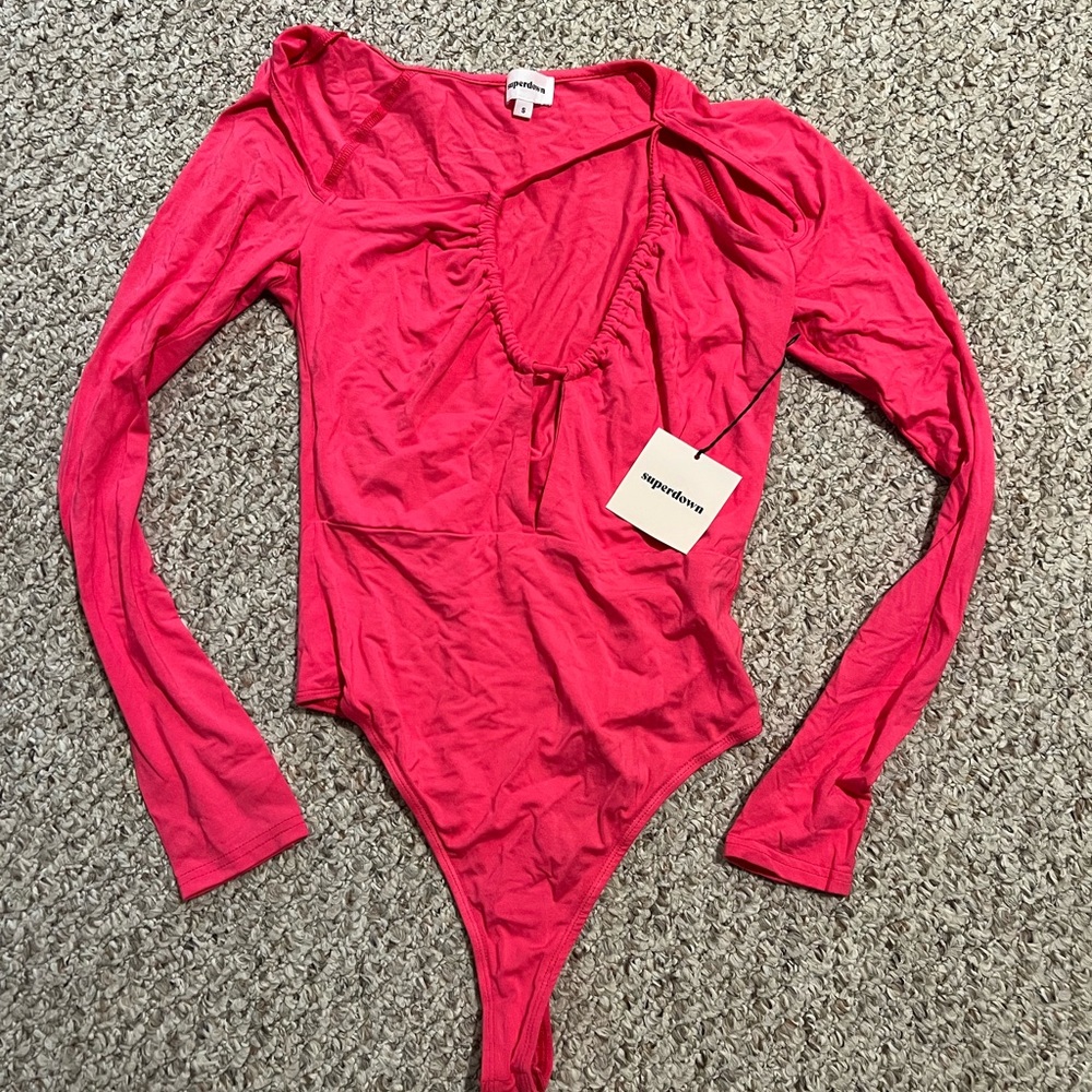 Superdown Vibrant Pink Ruched Bodysuit